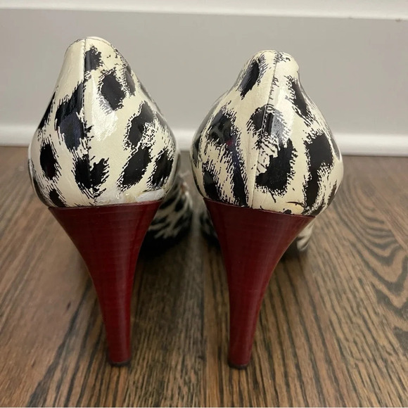 Casadei patent leather peep toe animal print stiletto heels made in Italy s10 - Picture 7 of 10